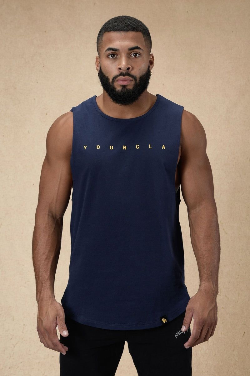 Men\'s YoungLA Gym 332 Infinity Muscle Tanks Tanks Navy | RB5892-064 USA