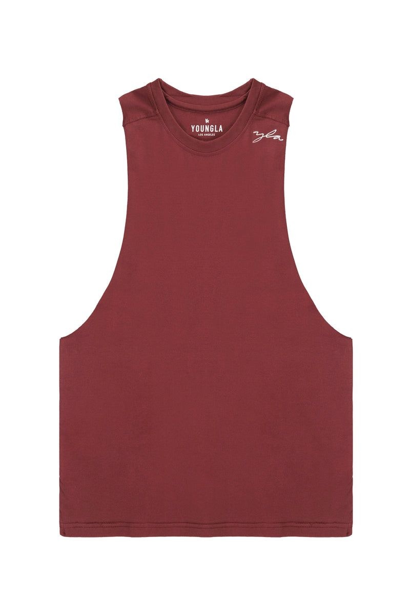 Men\'s YoungLA Gym 338 Offset Delt Tanks Tanks Deep Burgundy | QJ0496-538 USA