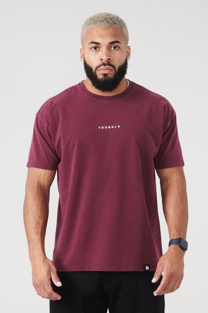 Men's YoungLA Gym 401 Essential Jacked Shirt Summer 23 inch T Shirts Burgundy Wash | PW2459-016 USA