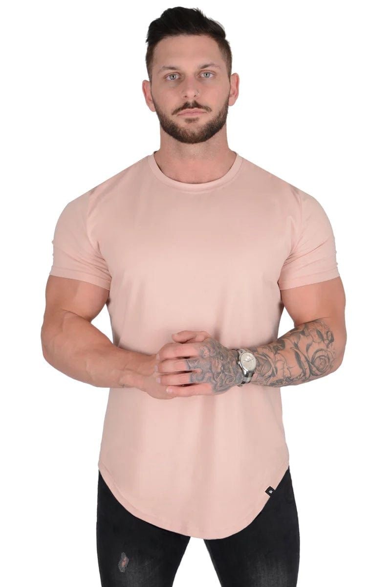 Men\'s YoungLA Gym 402 Perfect Shirt Scallop Bottom T Shirts Salmon | IG7941-536 USA