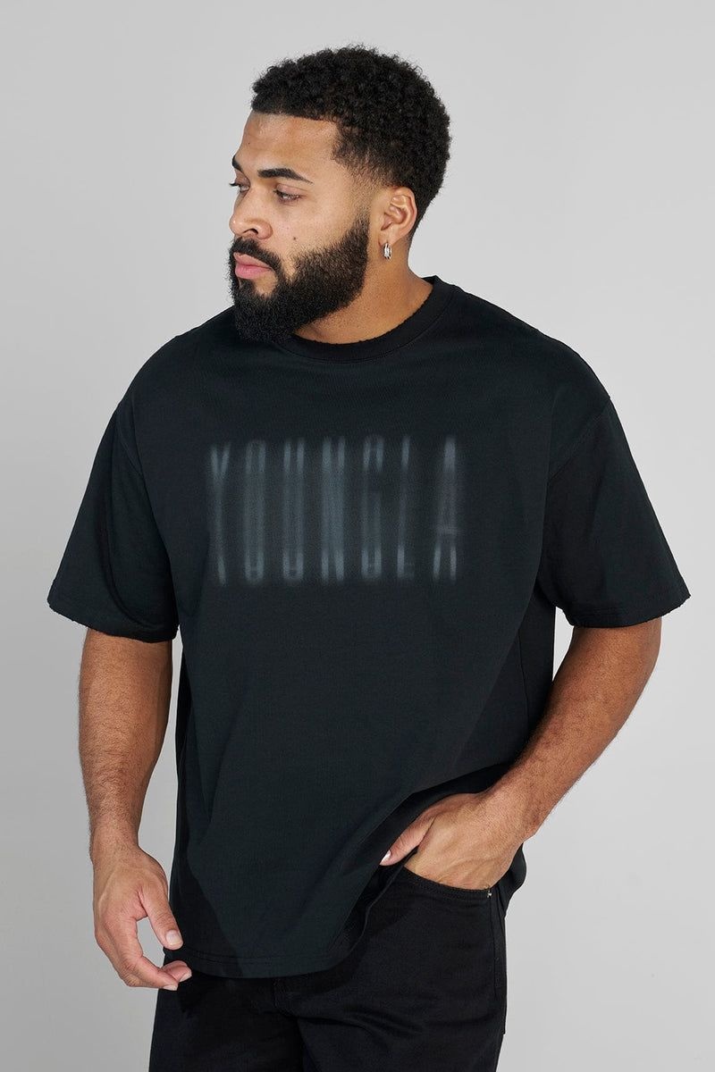 Men's YoungLA Gym 4075 Blurry Heavyweight Shirt T Shirts Black Wash | JQ9854-076 USA