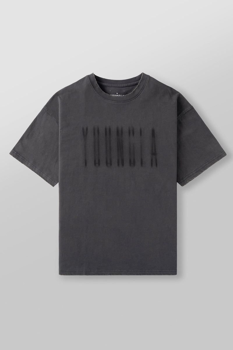 Men's YoungLA Gym 4075 Blurry Heavyweight Shirt T Shirts Black Wash | JQ9854-076 USA