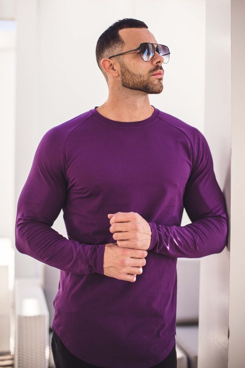 Men\'s YoungLA Gym 410 PERFECT RAGLAN LONG SLEEVE SHIRTS Shirts Purple | FC4576-390 USA