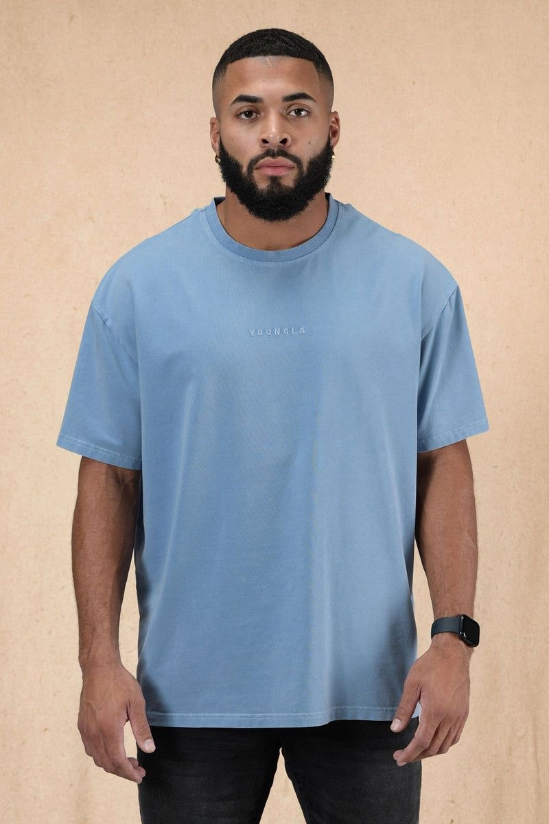 Men\'s YoungLA Gym 420 Essential Oversized Shirt T Shirts Sky Blue Wash | VB8431-295 USA