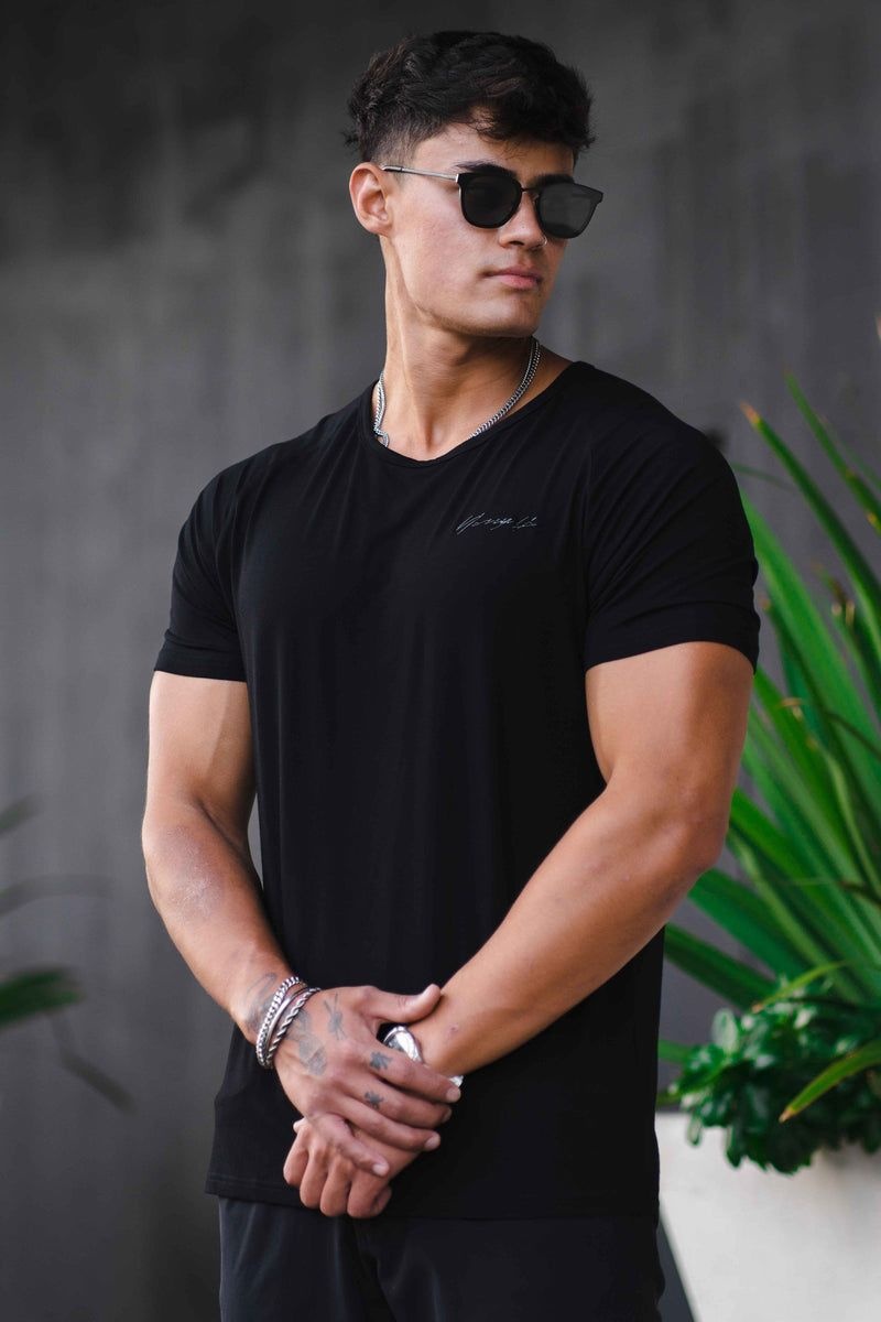 Men's YoungLA Gym 422 Fitted Delt Shirt T Shirts Black | ZW4153-609 USA