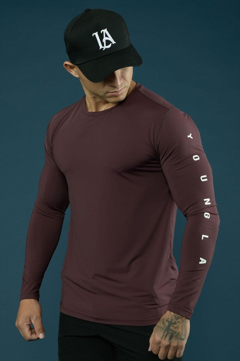 Men\'s YoungLA Gym 424 Zephyr Compression Long Sleeves Shirts Marooned | PK9487-621 USA