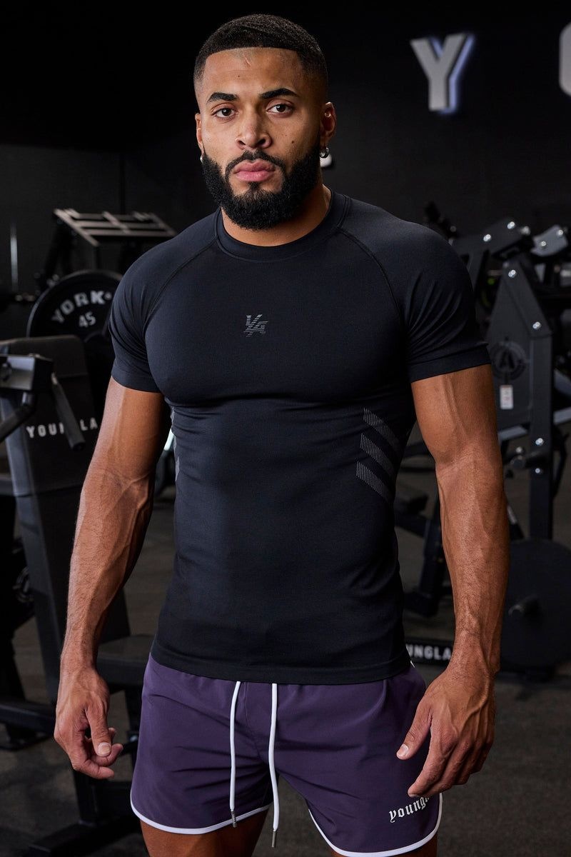 Men's YoungLA Gym 425 Iron Compression Shirt T Shirts Black | LX7036-829 USA