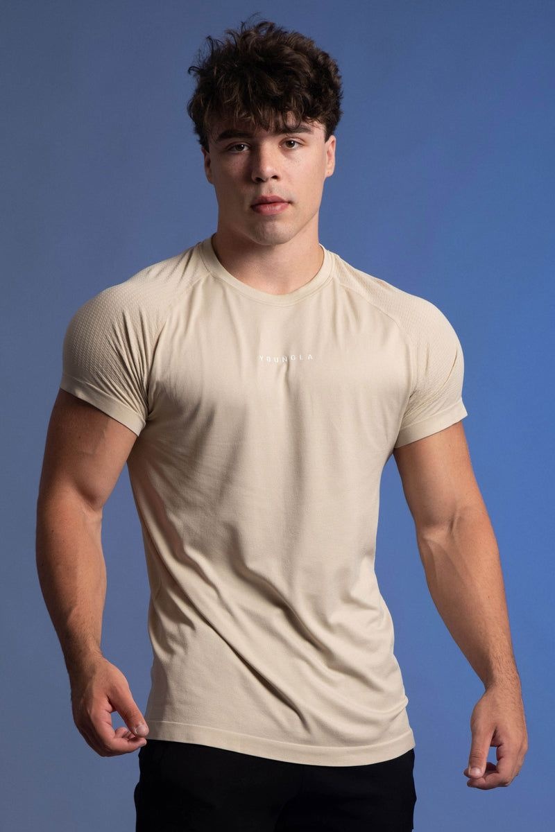 Men's YoungLA Gym 454 New Gen Compression Shirt T Shirts Beige | VX8145-290 USA