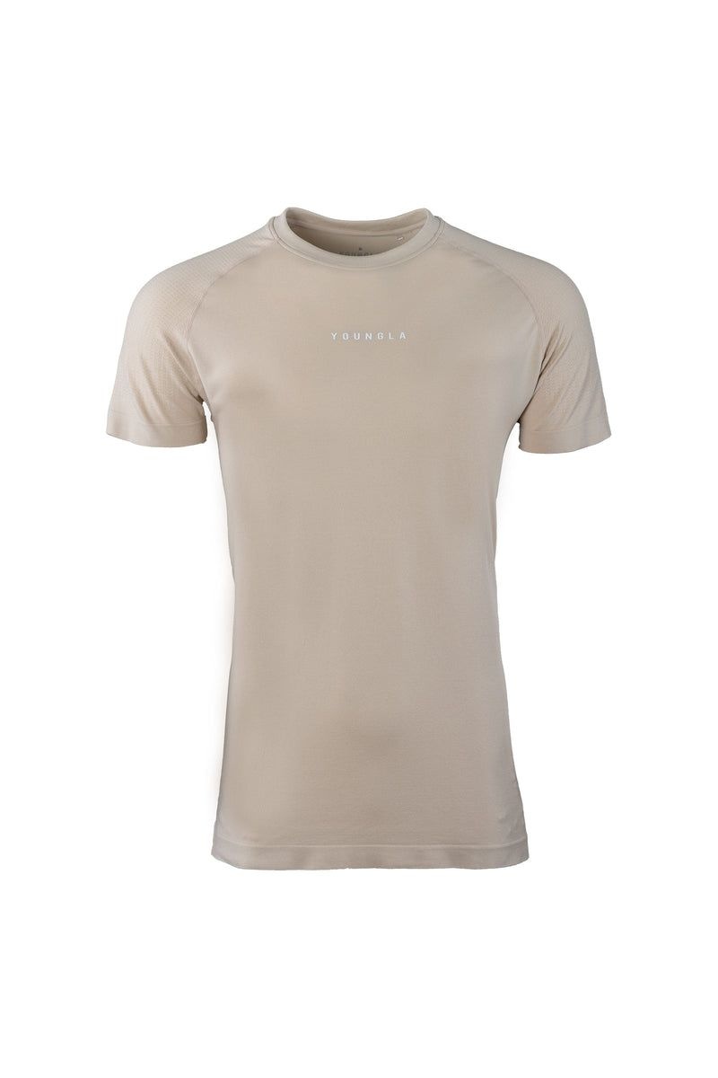 Men's YoungLA Gym 454 New Gen Compression Shirt T Shirts Beige | VX8145-290 USA