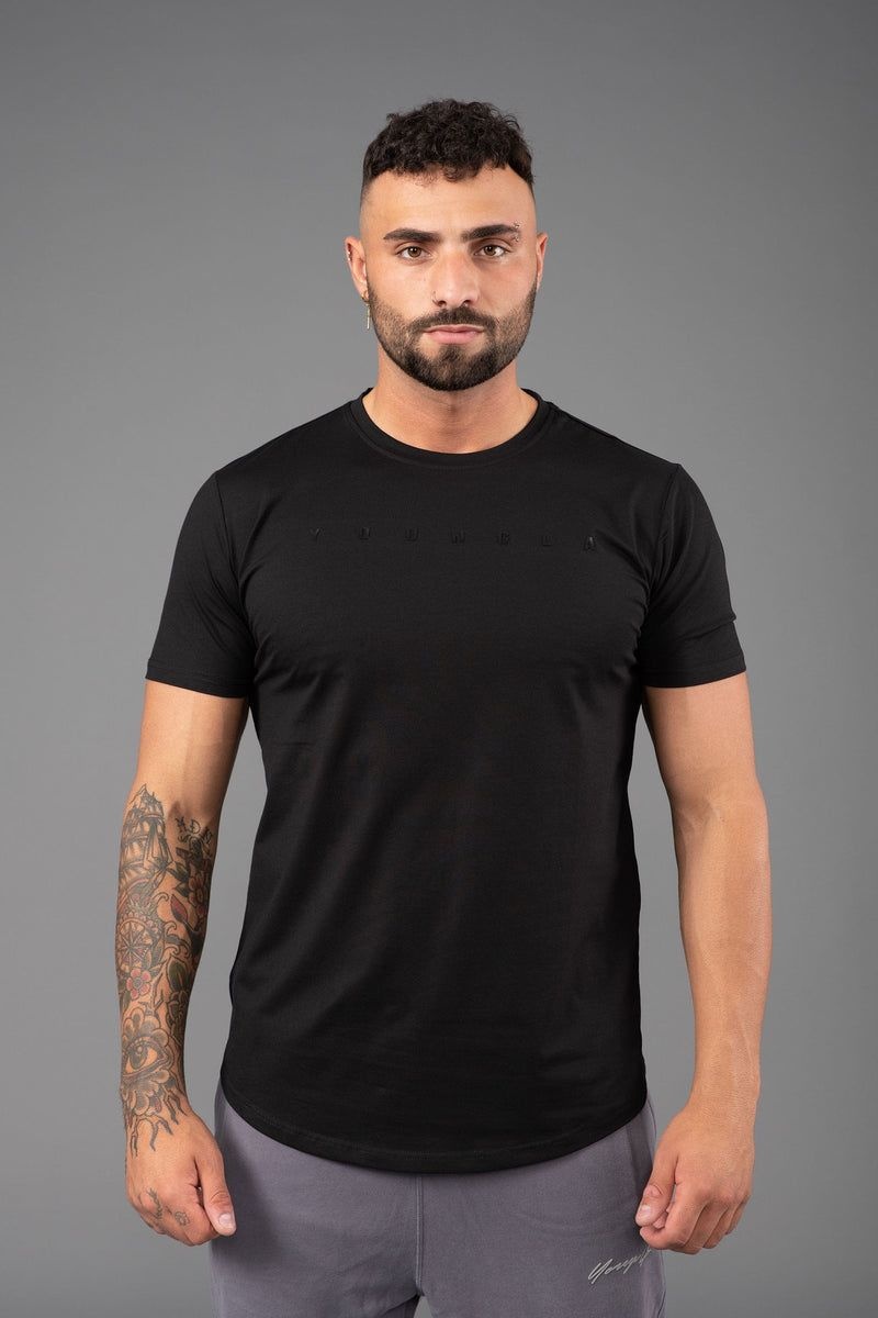 Men\'s YoungLA Gym 459 Monochrome Fitted Shirt T Shirts Black | NH4705-261 USA