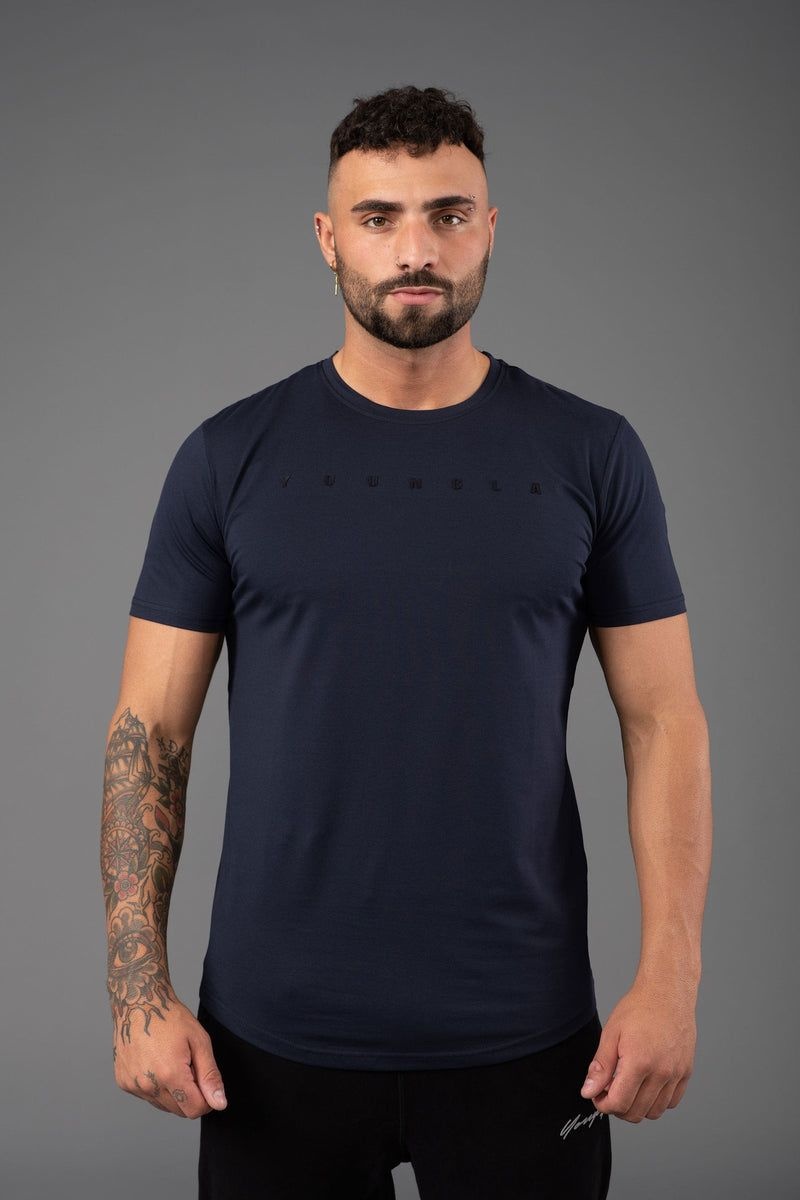 Men\'s YoungLA Gym 459 Monochrome Fitted Shirt T Shirts Navy | JY1790-386 USA