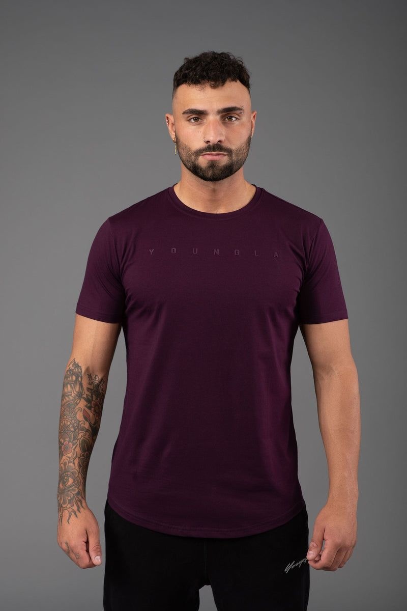 Men\'s YoungLA Gym 459 Monochrome Fitted Shirt T Shirts Plum | IN6201-983 USA