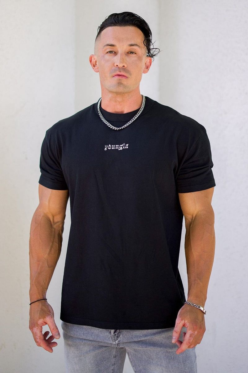 Men's YoungLA Gym 471 Chrome Shirt T Shirts Black Wash | DO8421-739 USA