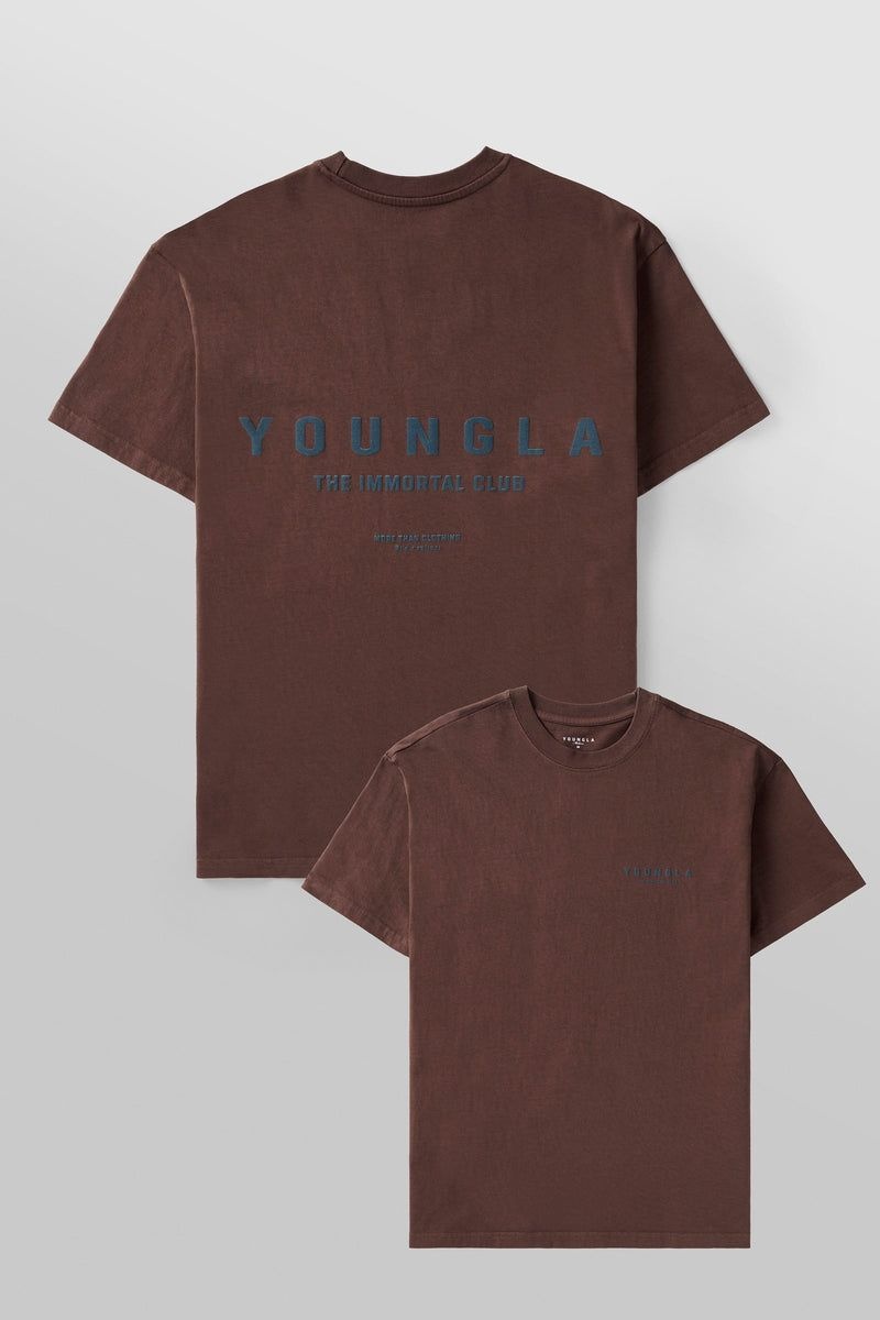 Men\'s YoungLA Gym 473 Immortal Club Shirt T Shirts Brown Wash | BR2904-376 USA