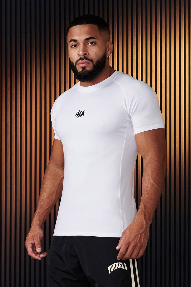 Men\'s YoungLA Gym 474 Speed Compression Shirt T Shirts White | SV3487-519 USA