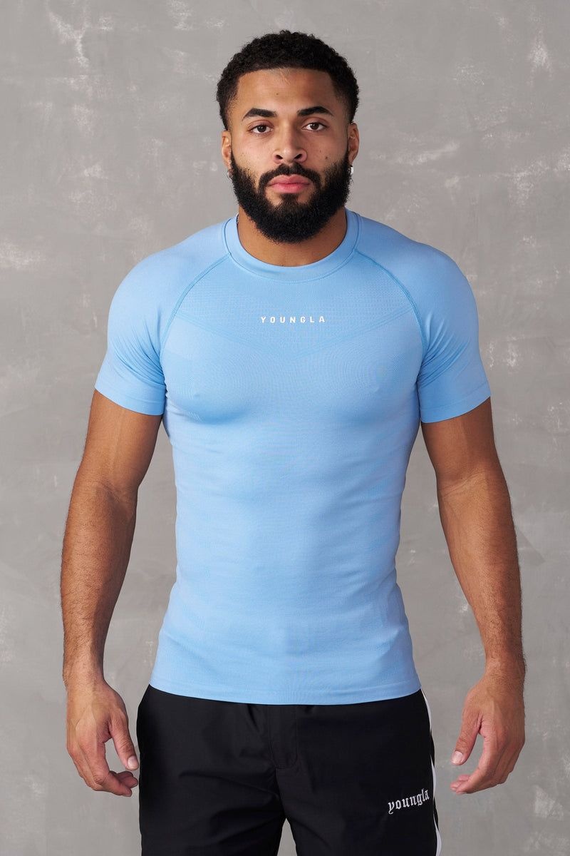 Men\'s YoungLA Gym 475 SuperVillain Compression Shirt T Shirts Sky Blue | GX1796-403 USA