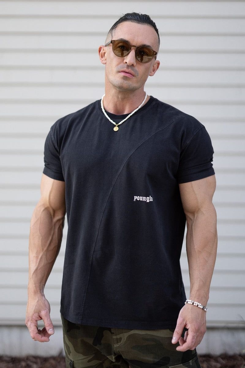 Men's YoungLA Gym 478 Infinity Shirt T Shirts Black Wash | MQ7514-620 USA