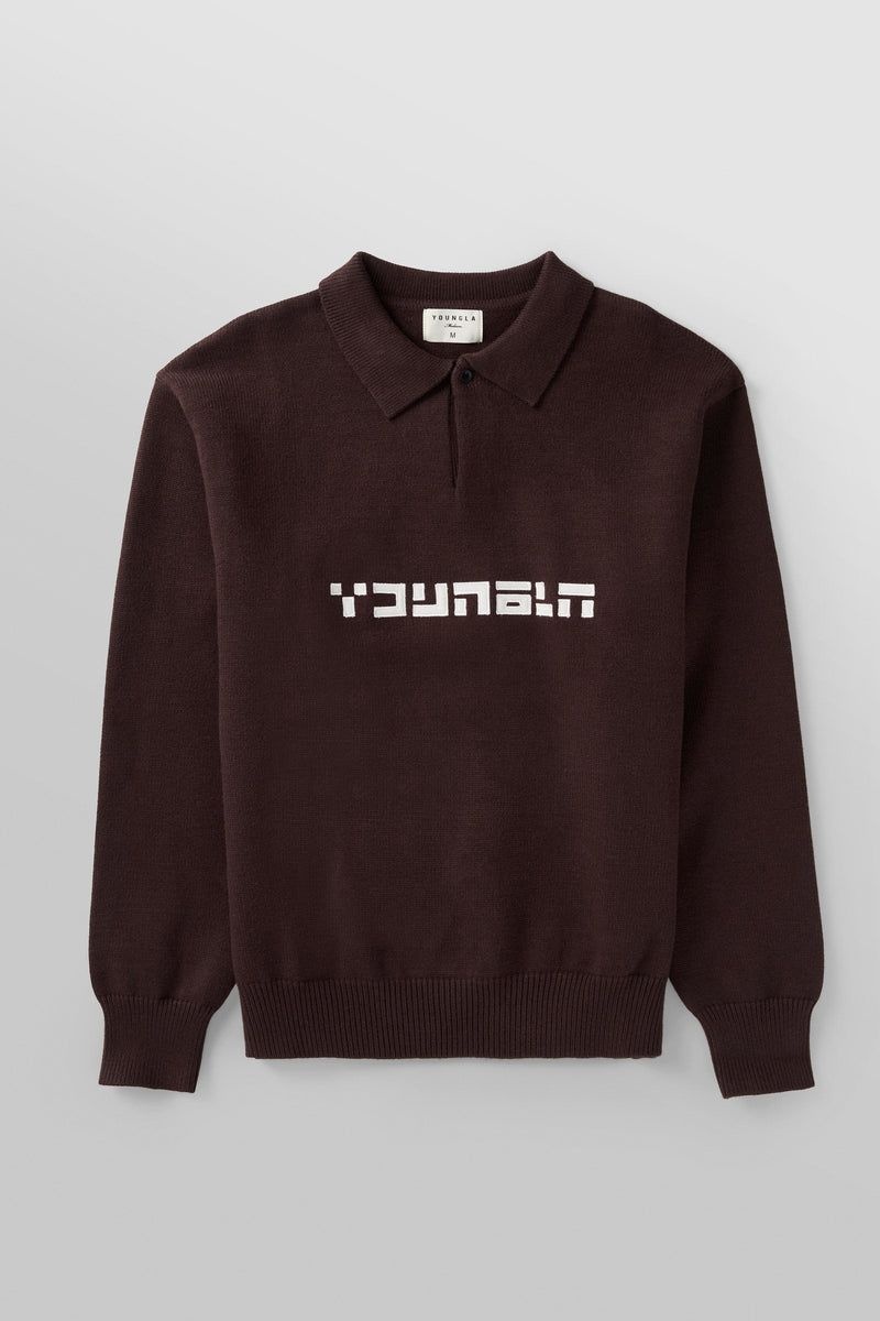 Men\'s YoungLA Gym 508 Knitted Polo Longsleeves Sweatshirts Brown | YC3490-725 USA