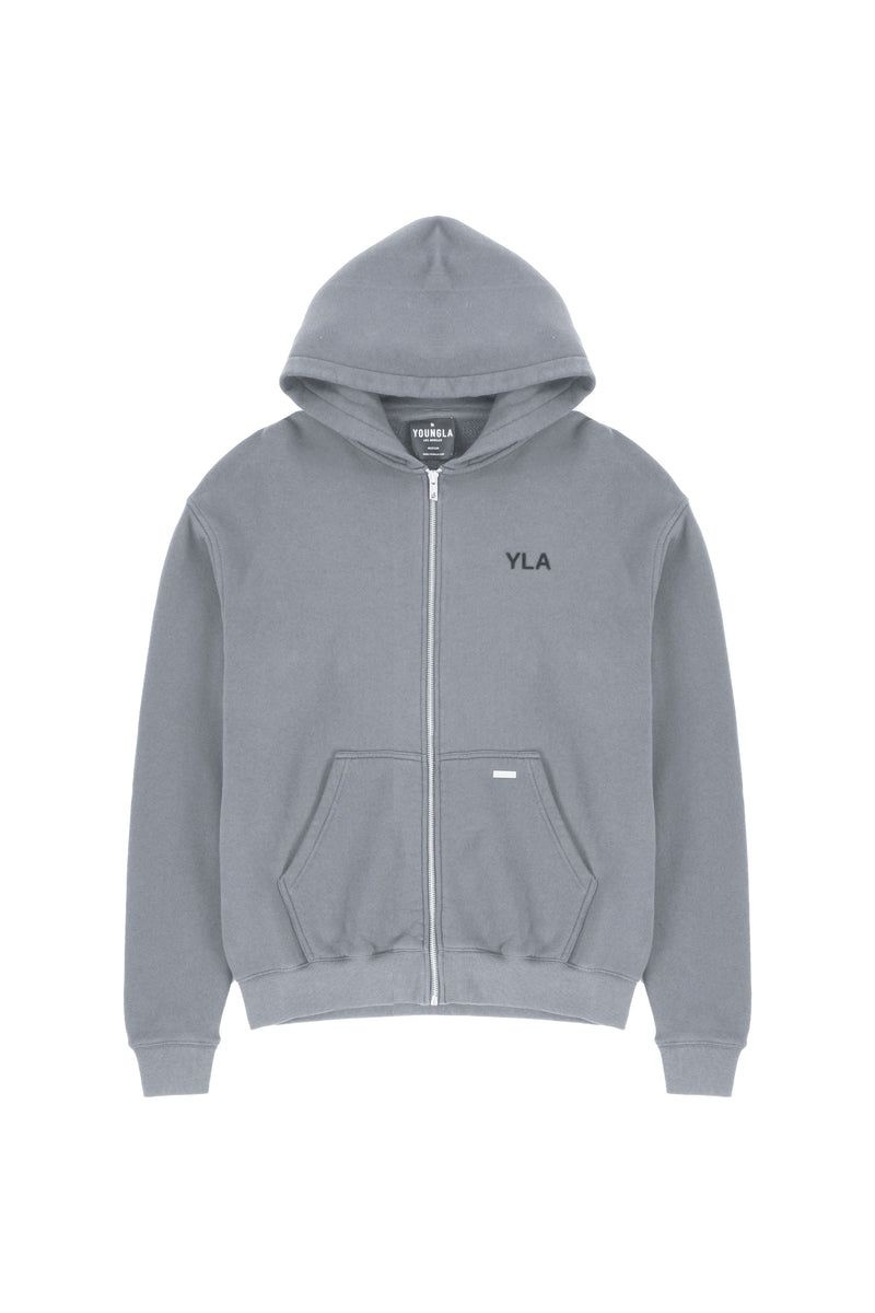 Men\'s YoungLA Gym 515 Monarch Zip-up Hoodie Hoodies Grey Wash | RO7253-160 USA