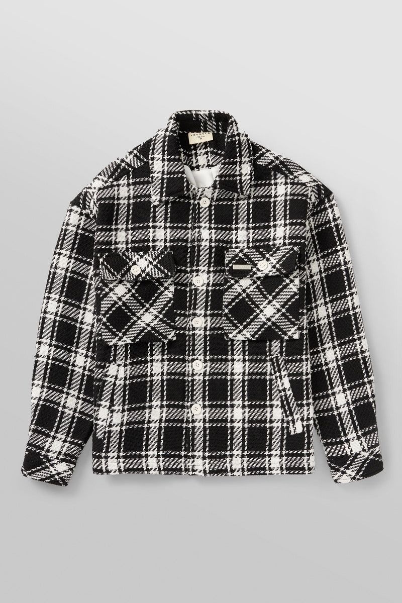 Men's YoungLA Gym 519 Woven Flannel Jackets Jackets Black / White | LS7982-451 USA