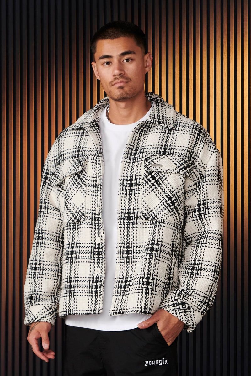 Men's YoungLA Gym 519 Woven Flannel Jackets Jackets Black / White | LS7982-451 USA