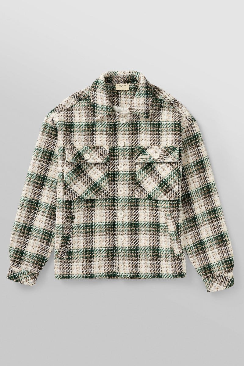 Men\'s YoungLA Gym 519 Woven Flannel Jackets Jackets Off-White / Green | ZV7624-059 USA