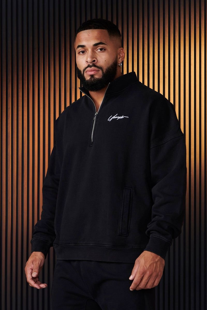 Men's YoungLA Gym 520 Sunday Quarter Zips Sweatshirts Black | KQ7534-082 USA