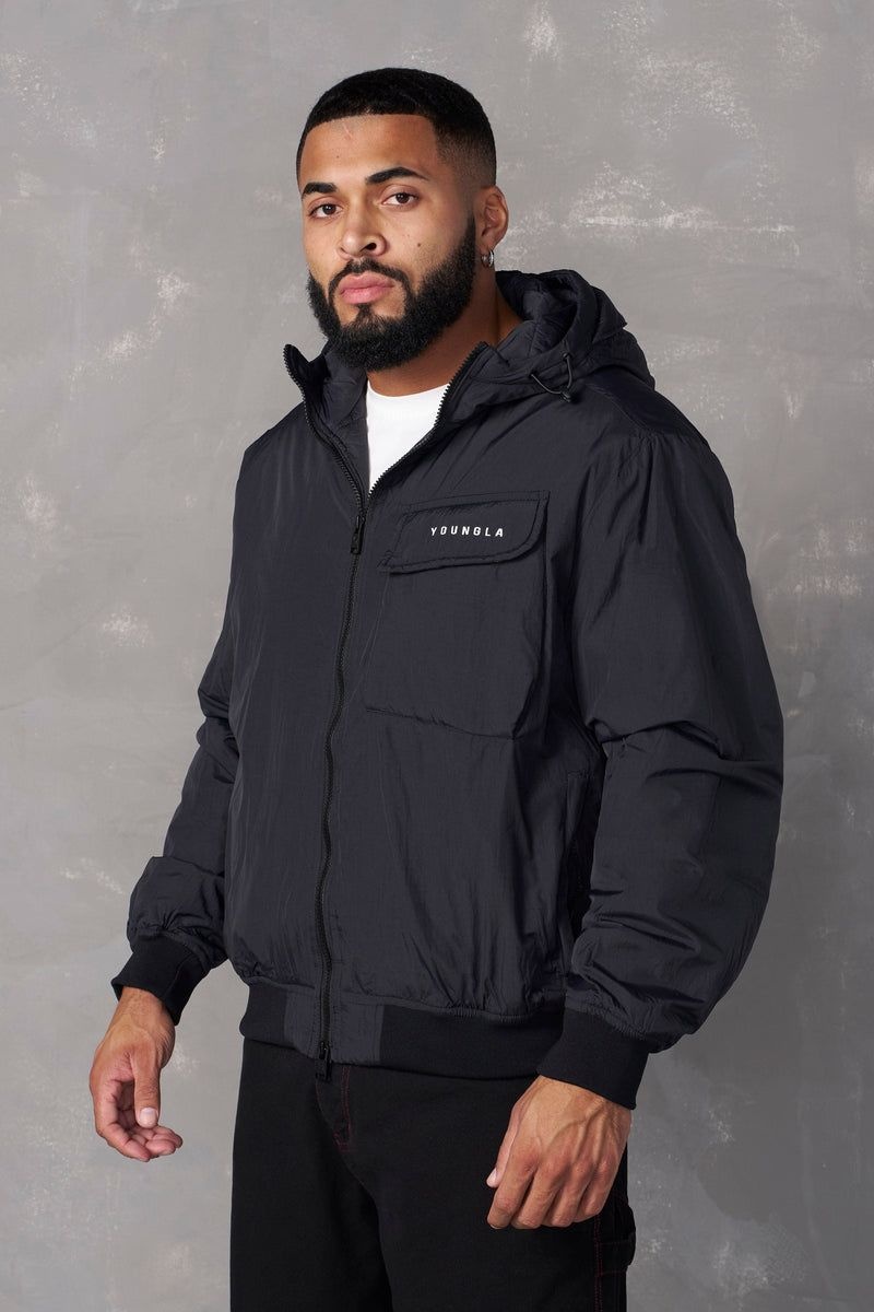 Men's YoungLA Gym 525 Rain Day Jacket Jackets Black | CA5702-943 USA