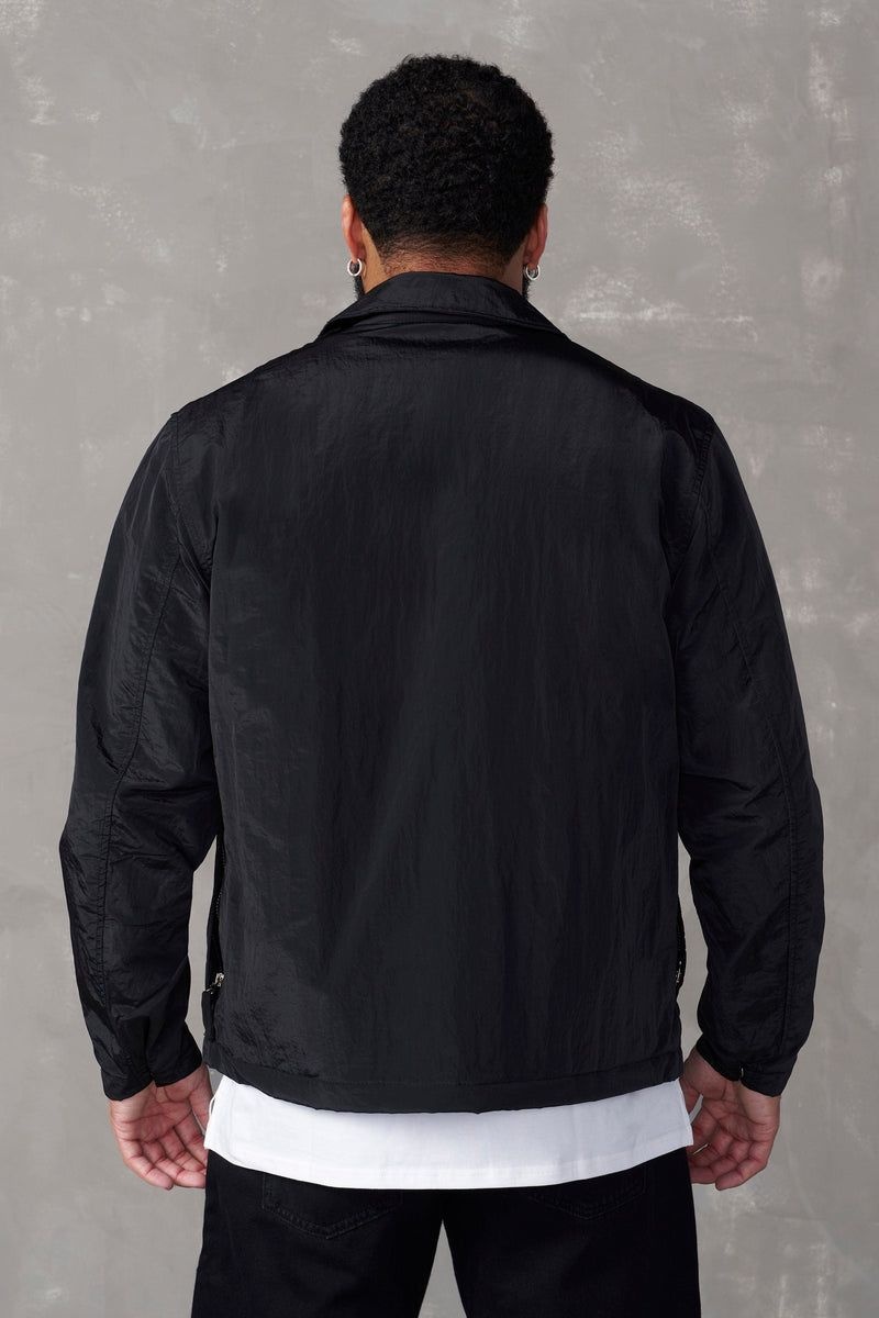 Men's YoungLA Gym 529 Crinkled Jacket Jackets Black | PG9068-235 USA