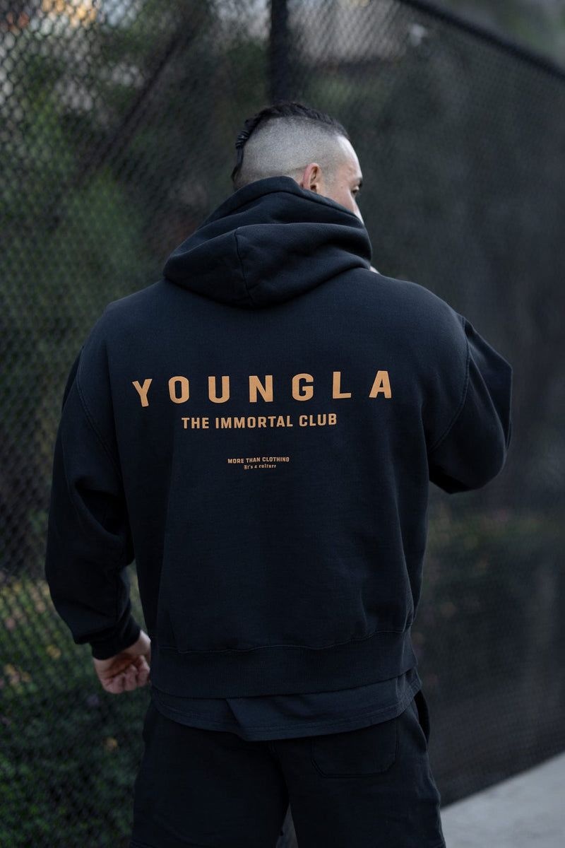 Men's YoungLA Gym 533 Immortal Club Hoodies Hoodies Black Wash | QU0278-195 USA