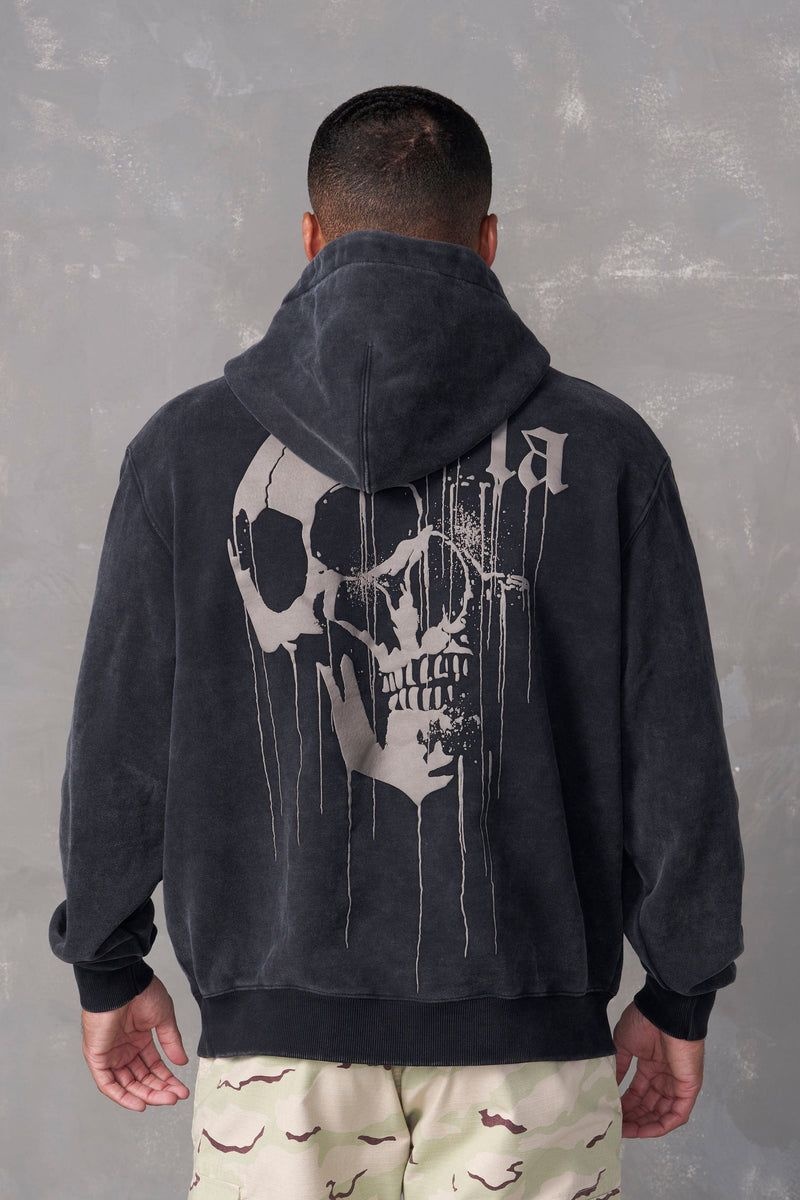 Men's YoungLA Gym 551 Drippy Skull Hoodie Hoodies Black Wash | RY7356-019 USA