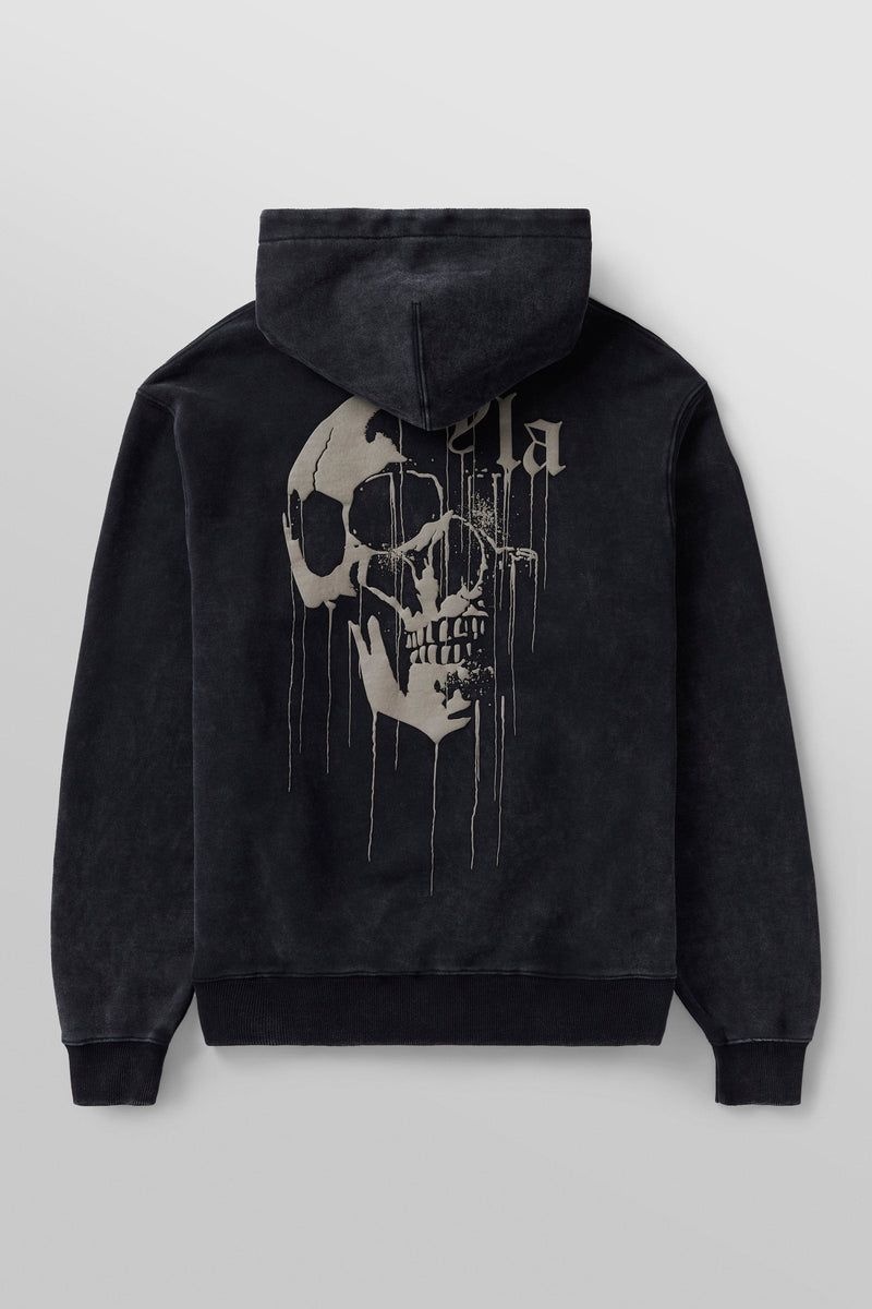 Men\'s YoungLA Gym 551 Drippy Skull Hoodie Hoodies Black Wash | RY7356-019 USA