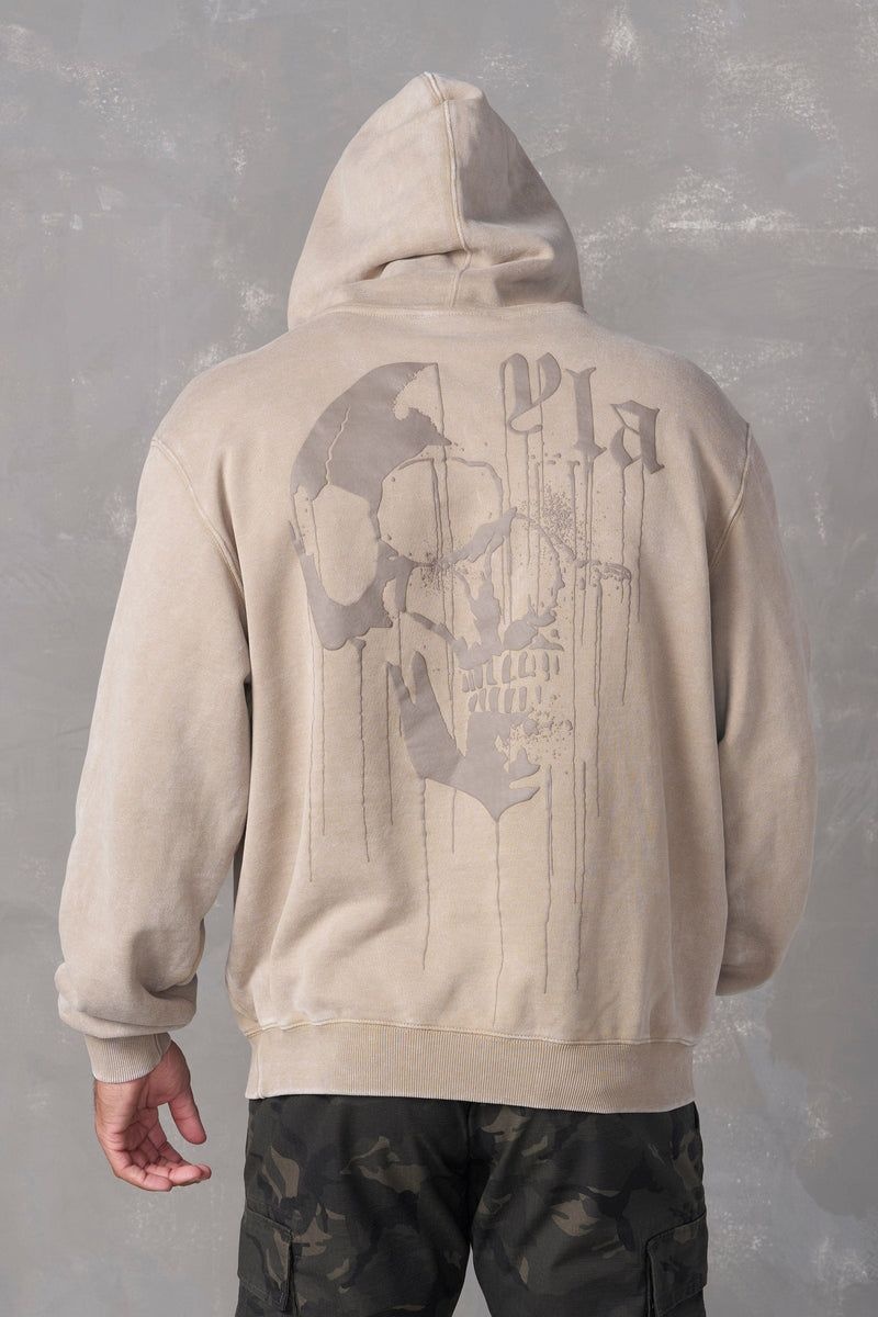 Men\'s YoungLA Gym 551 Drippy Skull Hoodie Hoodies Beige Wash | KO8264-037 USA