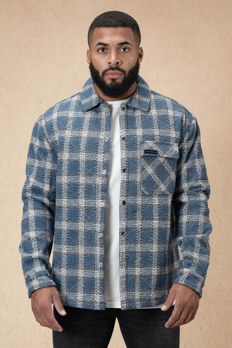 Men\'s YoungLA Gym 556 High Profile Flannel Jacket Jackets Kashmir Blue | OM0724-618 USA