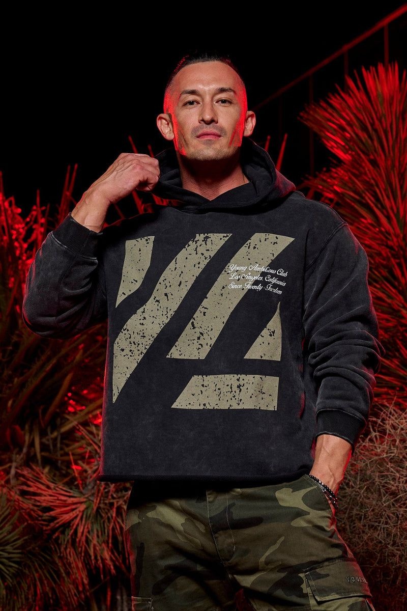 Men's YoungLA Gym 568 Icon Washed Hoodies Hoodies Black Wash | TL9810-657 USA