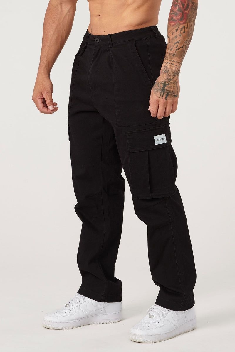 Men\'s YoungLA Gym 627 Convoy Cargo Pants Black | GI3210-954 USA