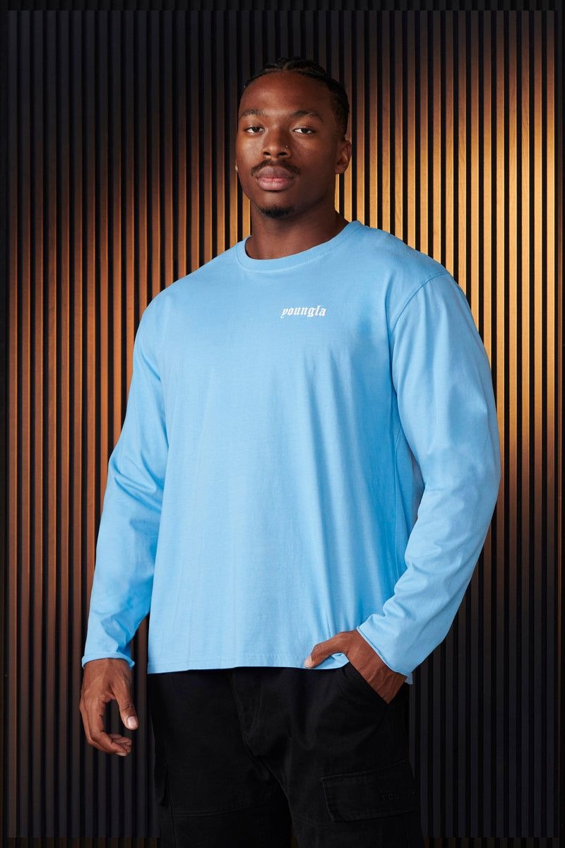 Men\'s YoungLA Gym 801 Eternal Longsleeves Shirts Carolina Blue | LO6413-902 USA