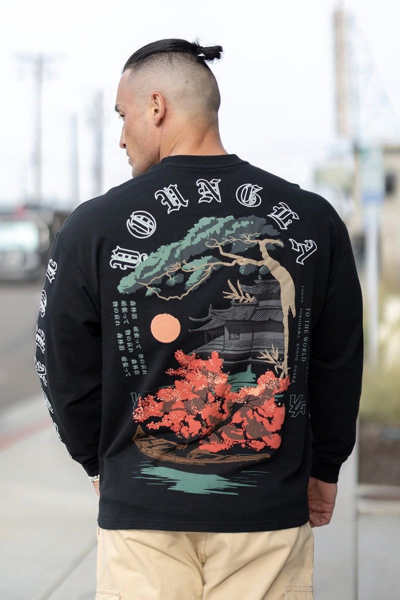 Men's YoungLA Gym 8038 Tokyo Longsleeves Shirts Black Bonsai Art | OK3274-689 USA