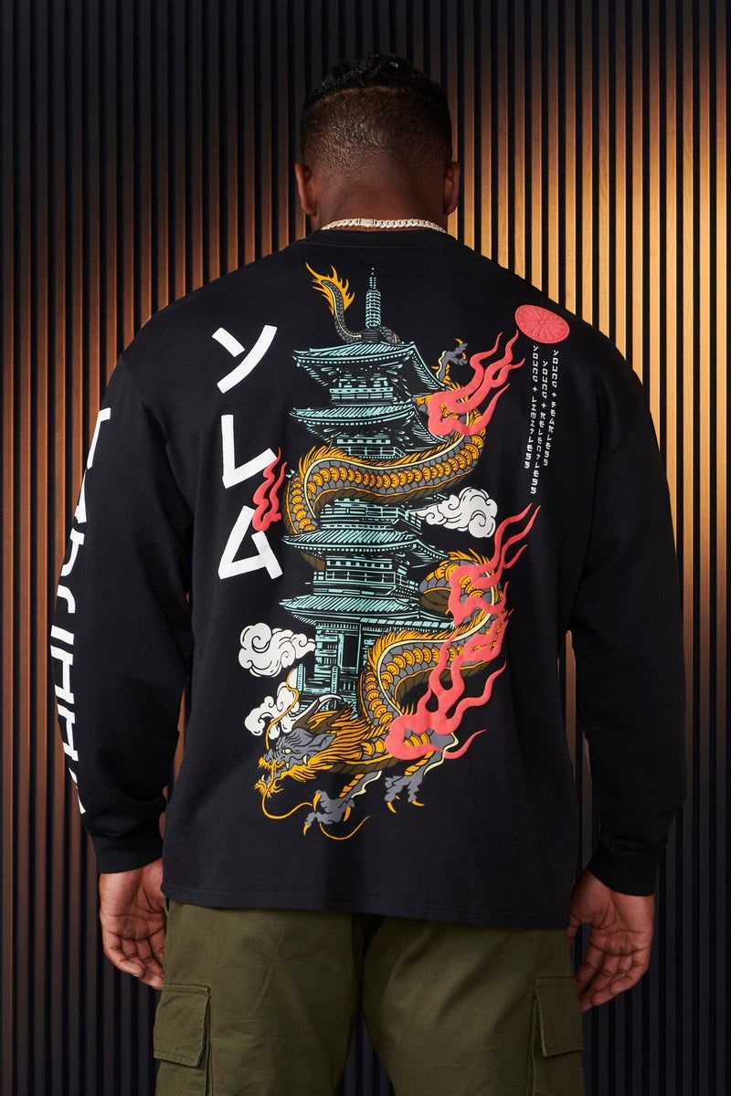 Men's YoungLA Gym 8038 Tokyo Longsleeves Shirts Black Bonsai Art | OK3274-689 USA