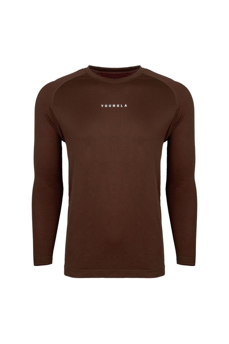 Men\'s YoungLA Gym 823 New Gen Compression Longsleeves Shirts Chocolate Plum | TO9410-237 USA