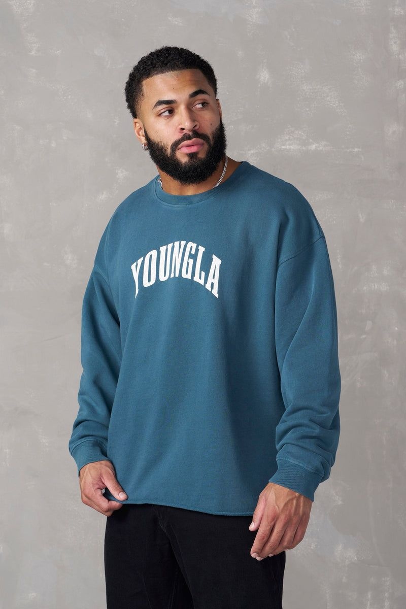 Men's YoungLA Gym 826 Uni Crewneck Shirts Black Wash | IB1370-296 USA