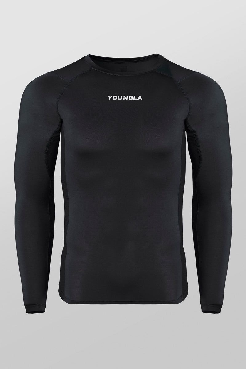 Men's YoungLA Gym 830 FlexFit Compression Longsleeves Shirts Black | GO6078-452 USA