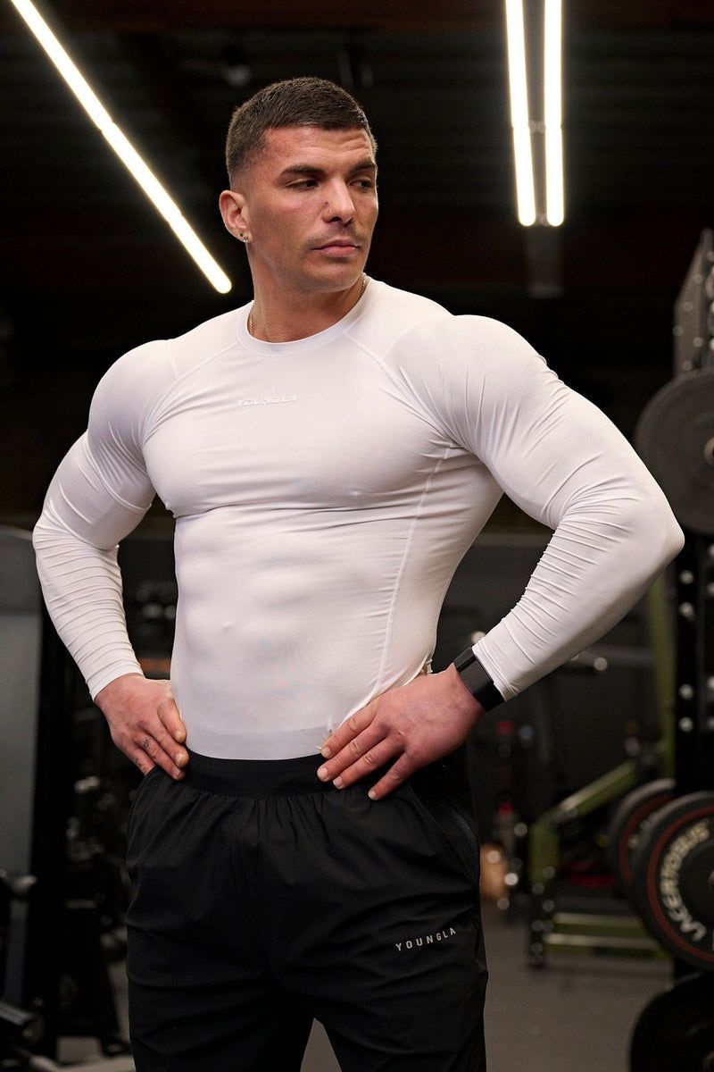 Men's YoungLA Gym 830 FlexFit Compression Longsleeves Shirts Black | GO6078-452 USA