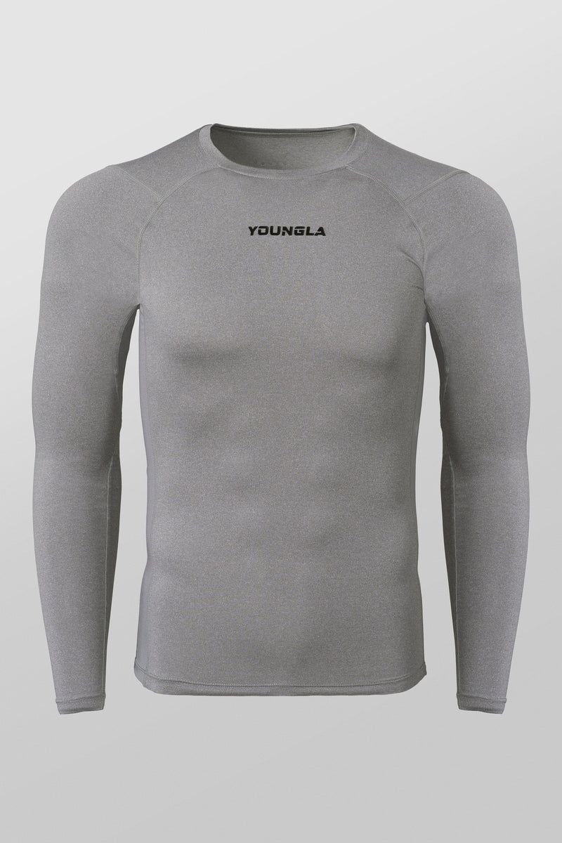 Men\'s YoungLA Gym 830 FlexFit Compression Longsleeves Shirts Heather Grey | LP1864-920 USA