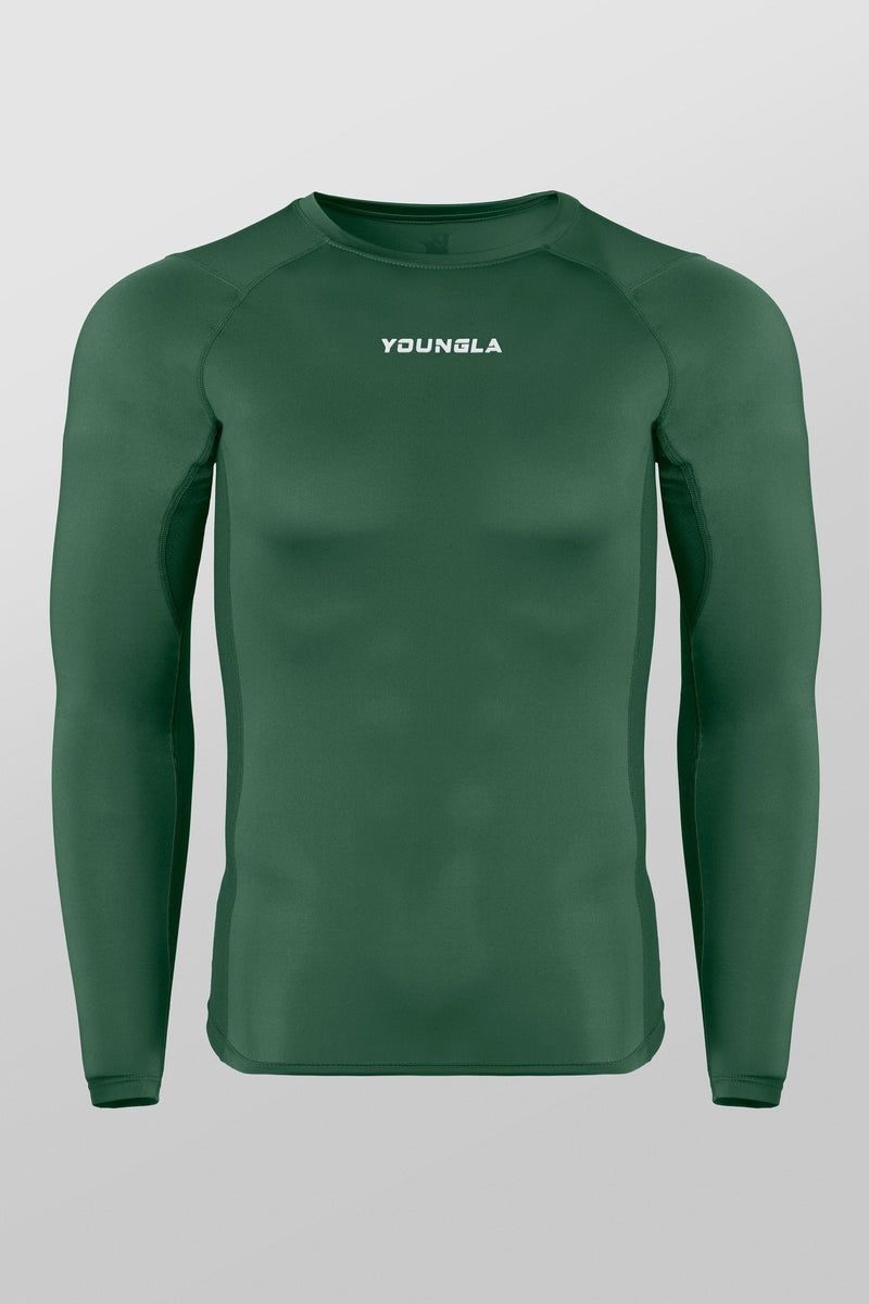 Men\'s YoungLA Gym 830 FlexFit Compression Longsleeves Shirts Hunter Green | WC3259-786 USA