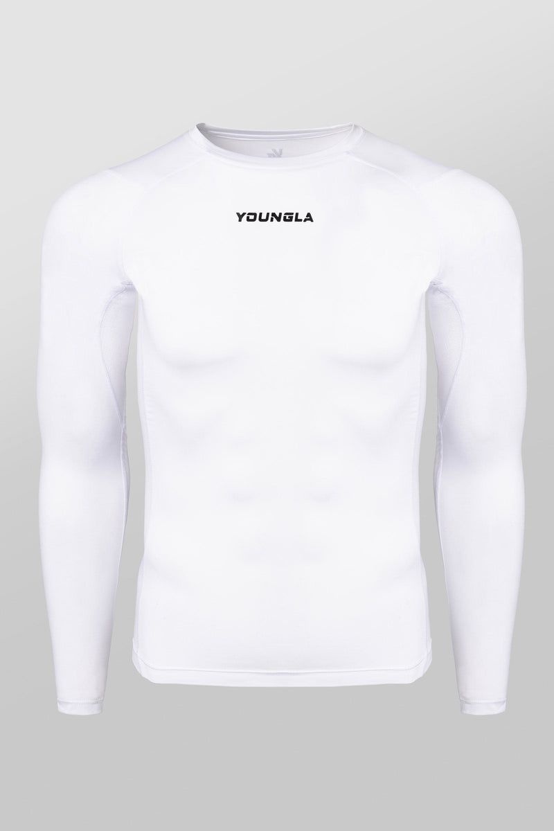 Men\'s YoungLA Gym 830 FlexFit Compression Longsleeves Shirts White | EX5046-312 USA