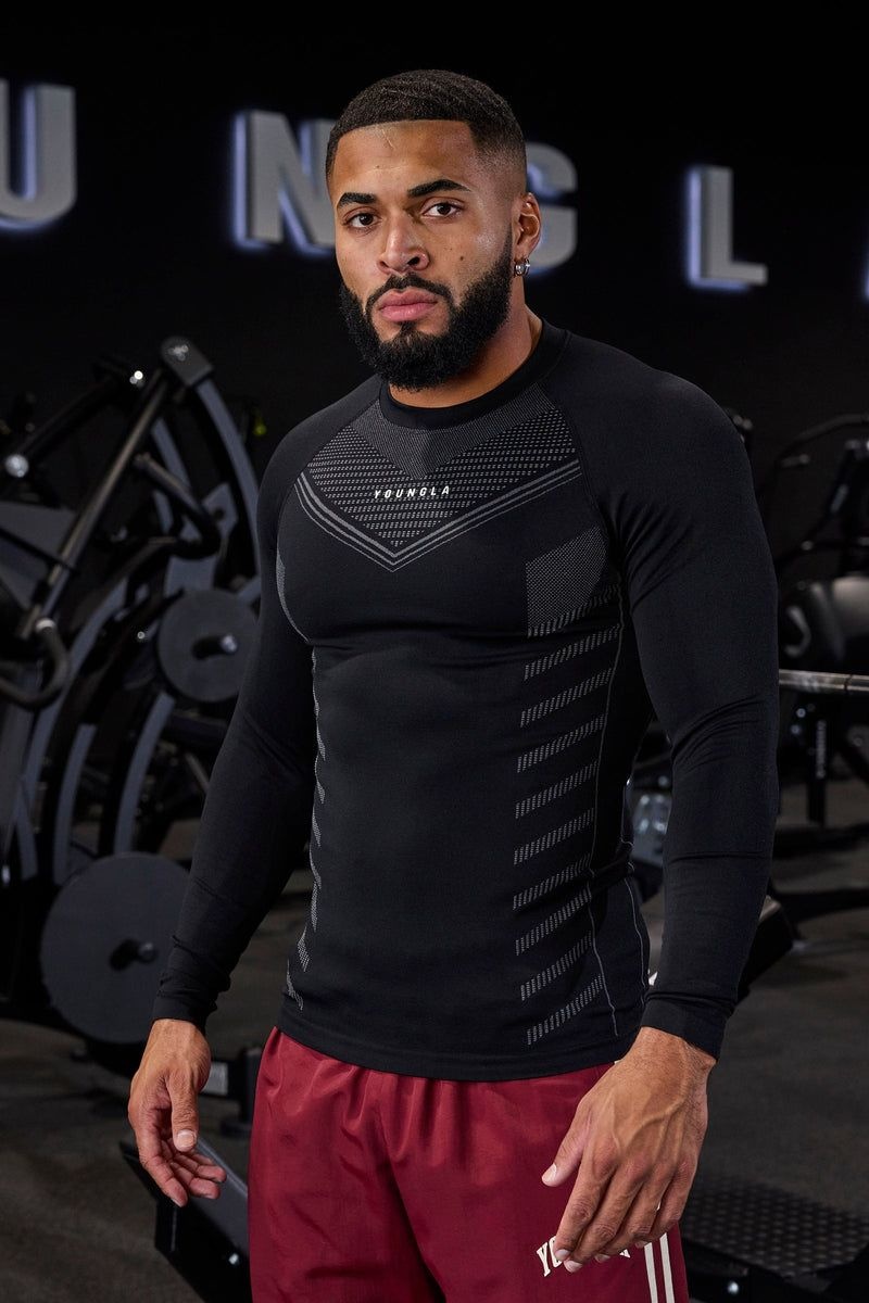 Men's YoungLA Gym 833 Superhero Compression Longsleeves Shirts Black | SQ0583-792 USA