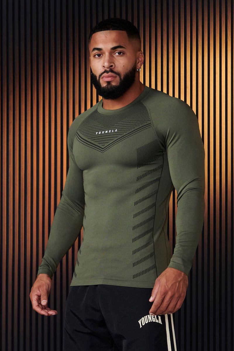 Men\'s YoungLA Gym 833 Superhero Compression Longsleeves Shirts Olive Green | LU4902-837 USA