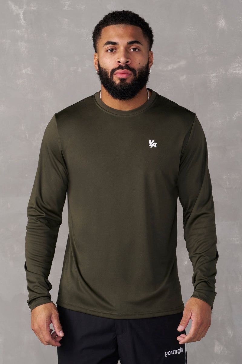 Men\'s YoungLA Gym 835 Fittech Longsleeves Shirts Olive | YA5843-179 USA