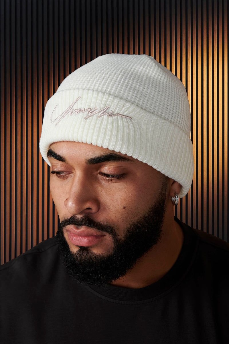 Men's YoungLA Gym 906 Signature Beanies Beanies Antique White | PE5913-260 USA